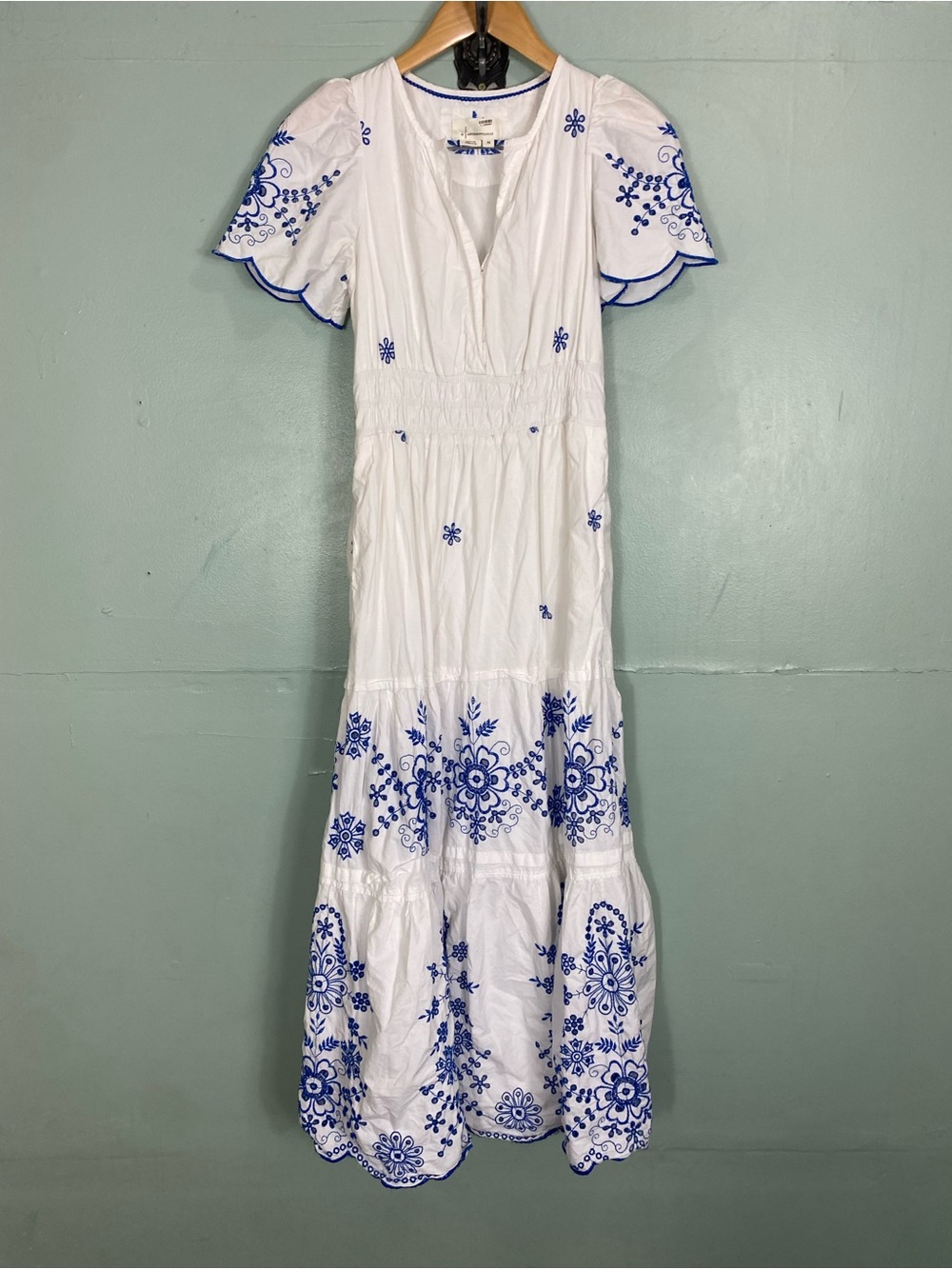 Anthropologie Somerset Embroidered Blue White Maxi Sundress XS - Picture 2 of 9